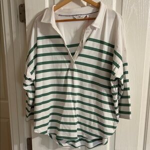 Vineyard Vines White and Green Striped Rugby Polo